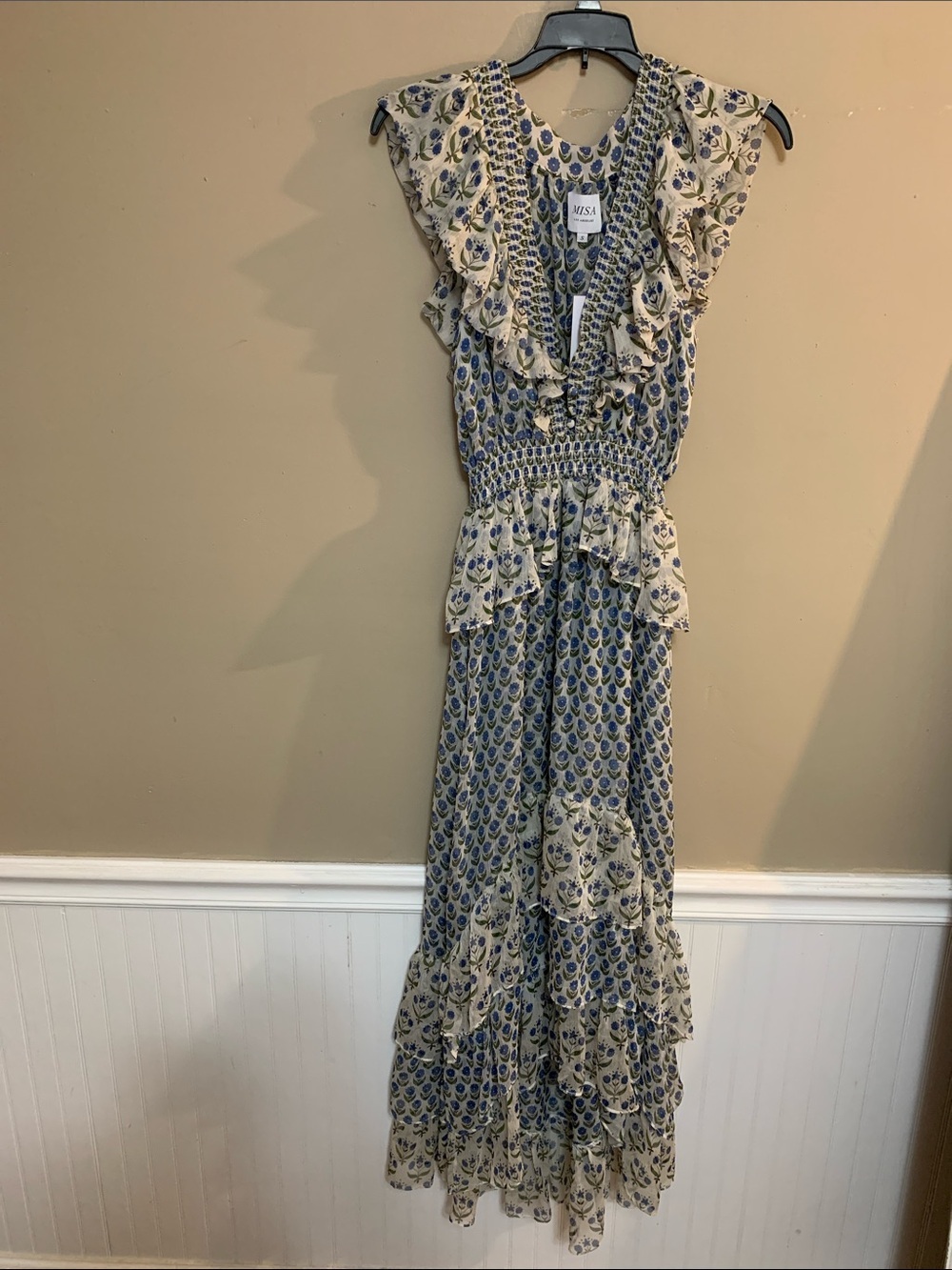 Misa Anthropology Women’s Floral Chiffon Small Ruffle Tiered Maxi Dress NWT
